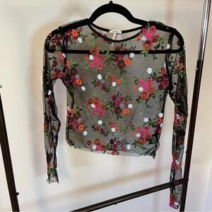 Floral Embroidered Sheer Top xs (y)
